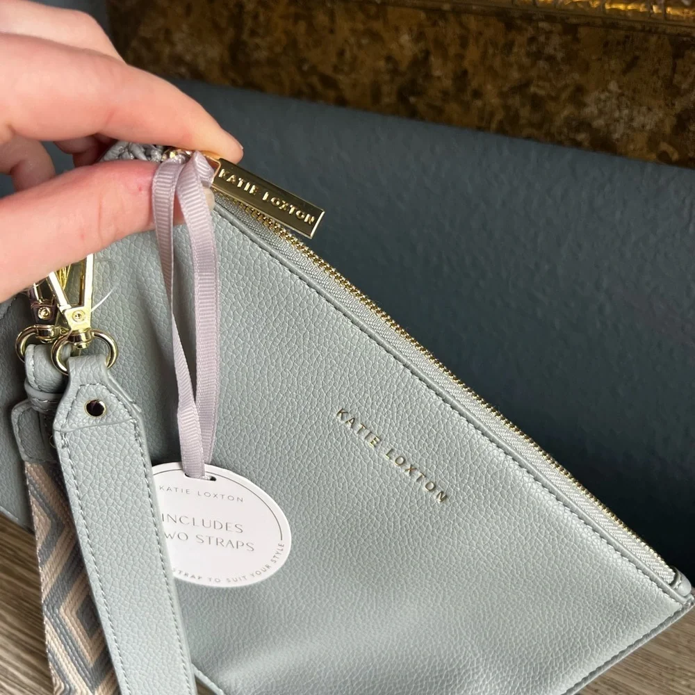 🆕 Katie Loxton Elegant Gray Leather Clutch Wristlet